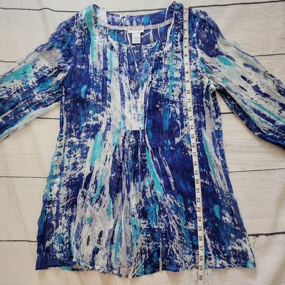 Soft Surroundings Size M 100% Silk Seaglass Tides Tunic Top Beaded Sheer Style - Picture 4 of 10